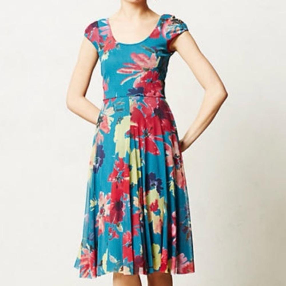 NWT Anthropologie Weston Wear Quinby Floral Dress‎ Blue Green Pink Size Small